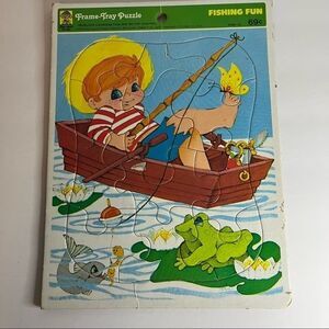 Vintage 1973 Merrigold Press Fishing Fun Frame Tray Puzzle